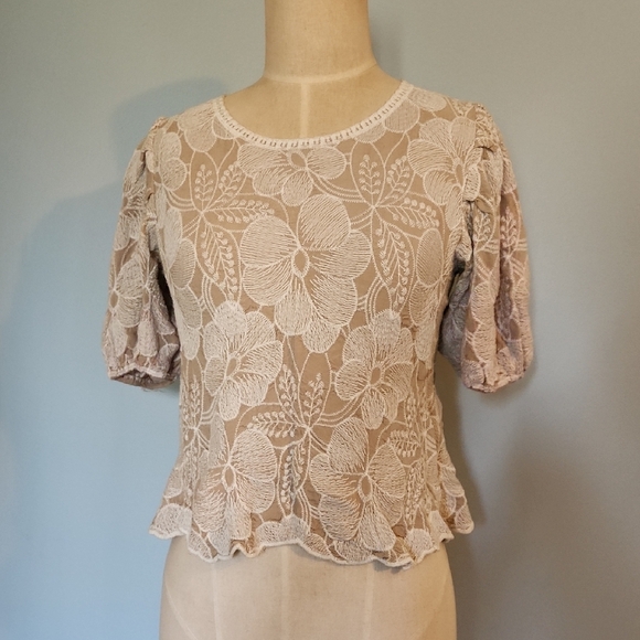 Solitaire Beige Floral Lace Blouse - Picture 1 of 7